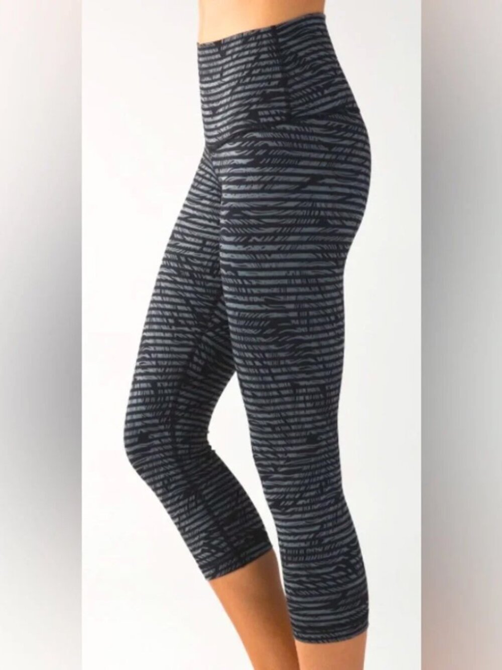 Lululemon Wunder Under Crop II *Full-On Luon Stripe Play Slate Black